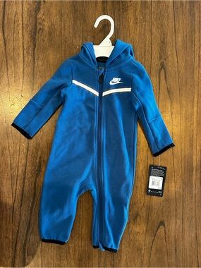 Nike Tech Pack Baby Coverall 9M Marina Blue Full Zip Hooded Romper NWT $65